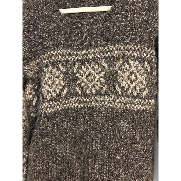 Peruvian Connection 100% Alpaca Brown Cream Fair Isle Long Sweater Women's S - Picture 4 of 11